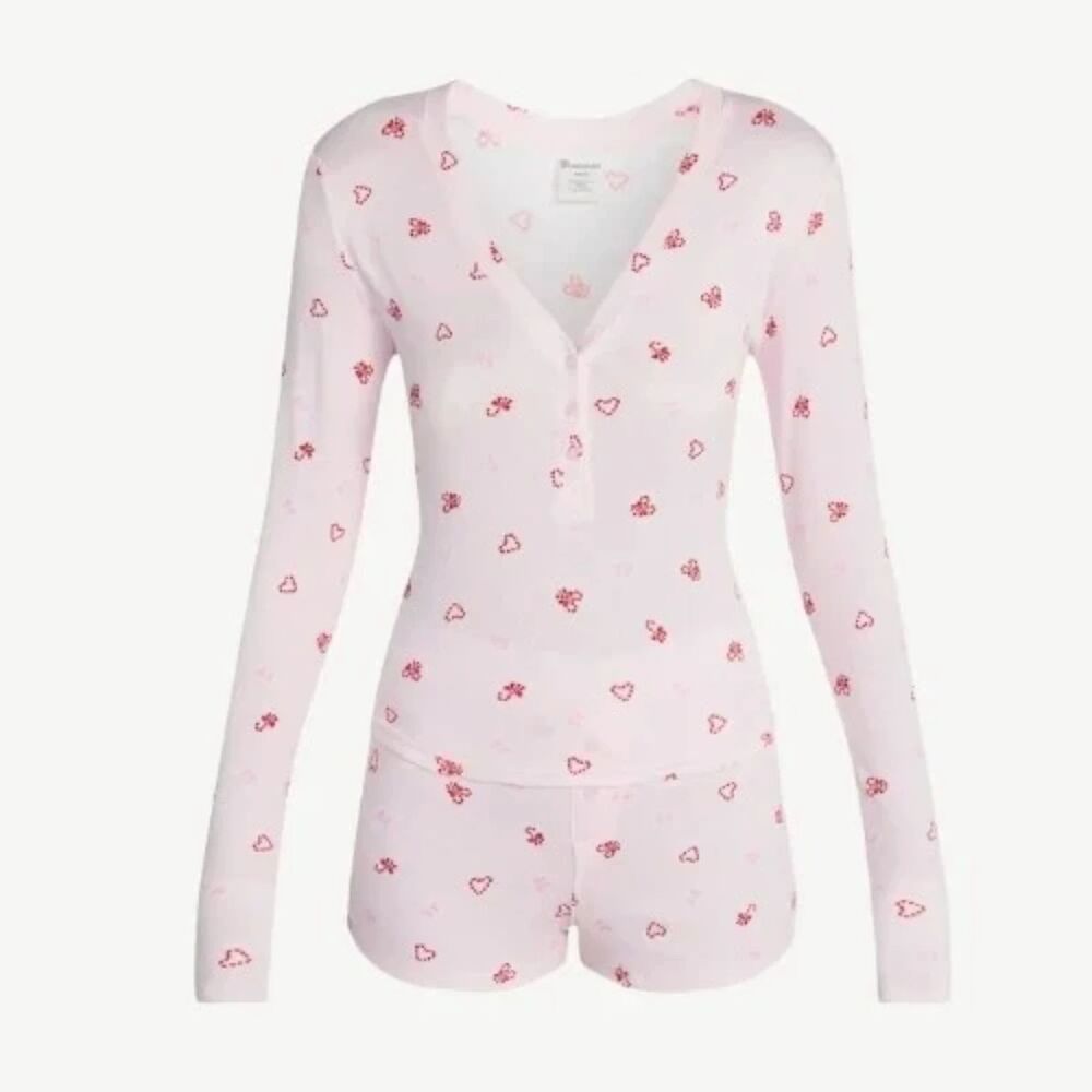 NWT No Boundaries 2-Piece Pointelle Pajama Set w/ Socks L (12-14) Pink